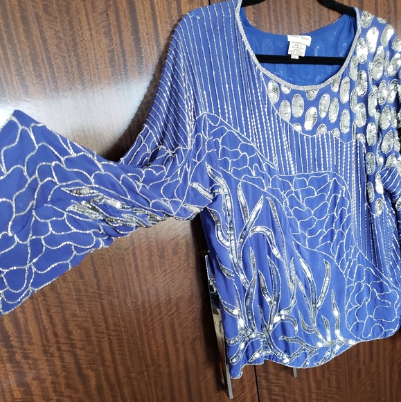 Vintage Neiman Marcus silk sequin beaded blouse - Picture 3 of 13